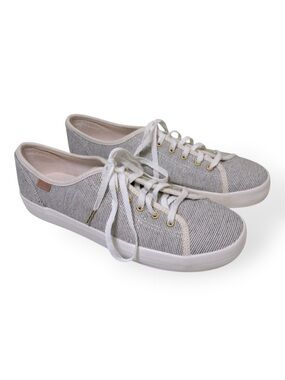 Keds Black and Cream Striped Sneakers Casual Neutral Low-Top Design, Size 6.5